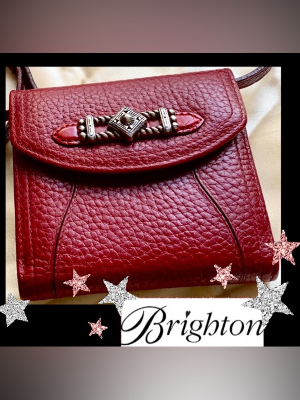 Rare! Brighton Crimson Pebbled Leather Crossbody Wallet